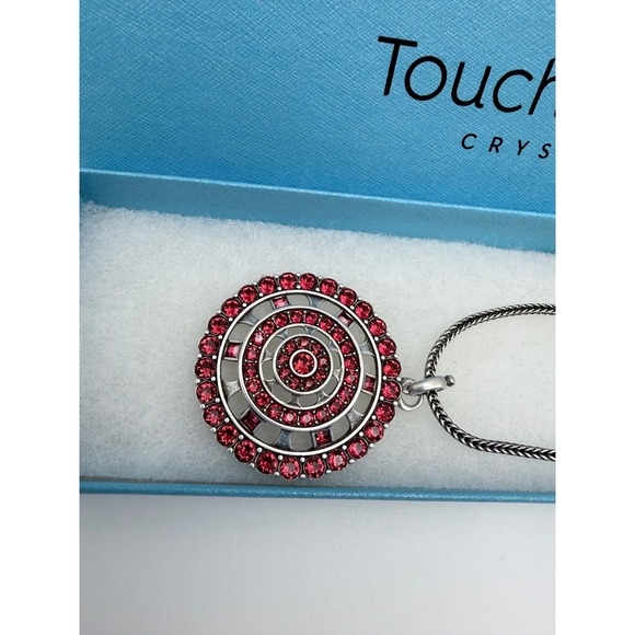 Touchstone Crystal by Swarovski Red Scarlet Medallion Necklace Silver Plated - Picture 3 of 4